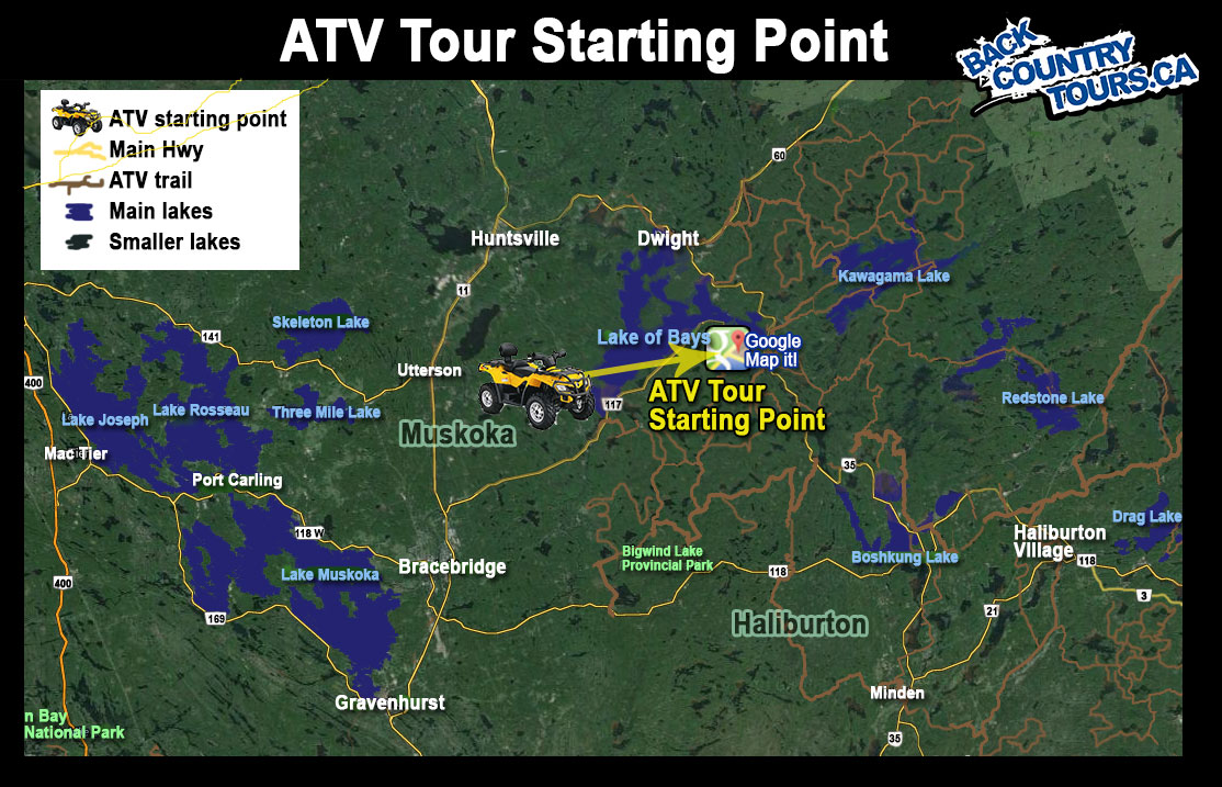 map of atv locations and directions to atv, snowmobile and jet ski rentals and tours